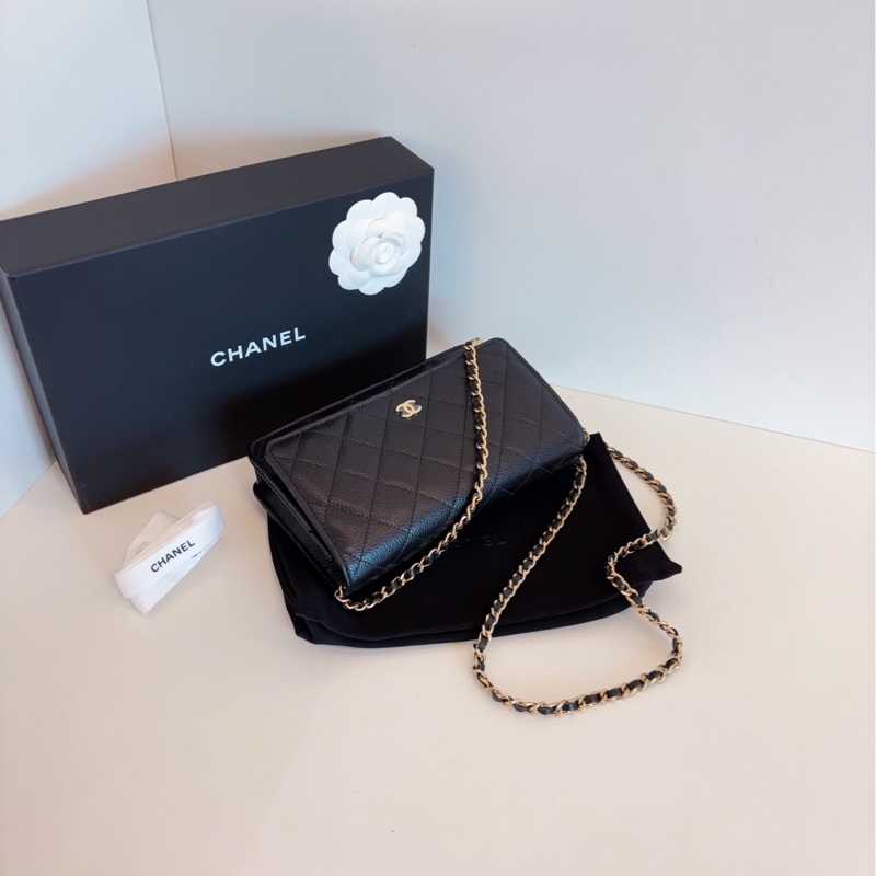 【全新全套帶膜🆕🎁】Chanel 23年芯片 新款內里 經典黑金荔枝皮woc 發財包 斜挎包-3