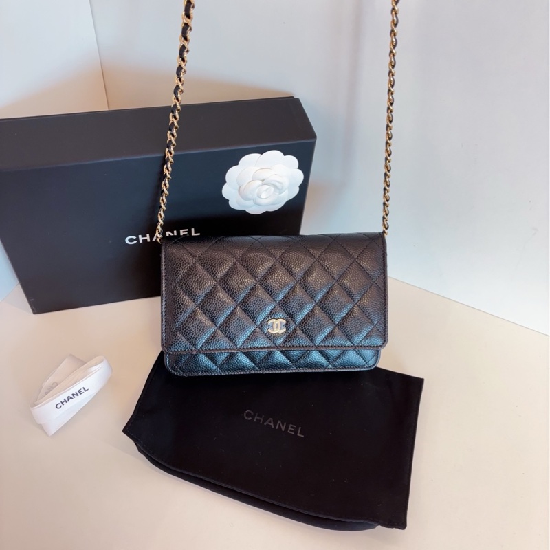 【全新全套帶膜🆕🎁】Chanel 23年芯片 新款內里 經典黑金荔枝皮woc 發財包 斜挎包-5