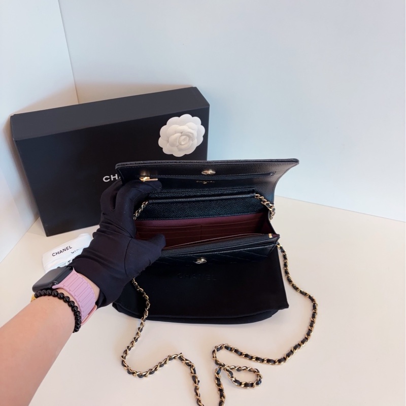【全新全套帶膜🆕🎁】Chanel 23年芯片 新款內里 經典黑金荔枝皮woc 發財包 斜挎包-6