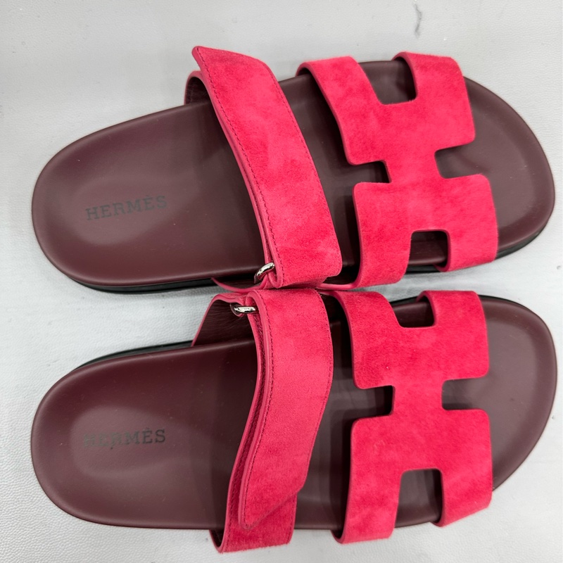 ERMES愛馬仕 Chypre 二舅鞋魔鬼氈 麂皮材質 露趾套穿一字拖鞋 女款 35碼-1