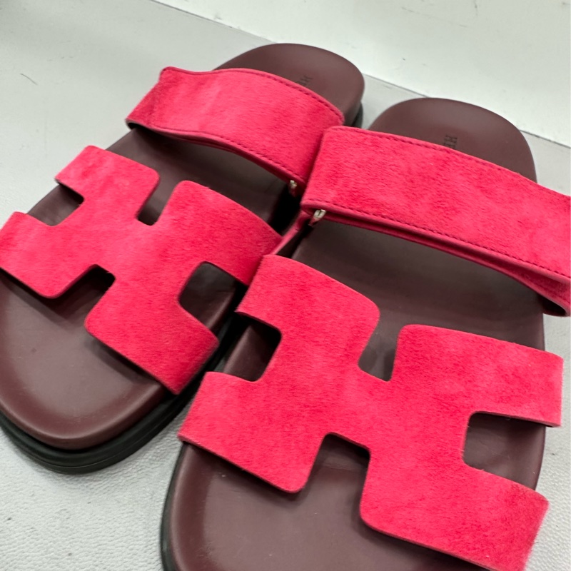 ERMES愛馬仕 Chypre 二舅鞋魔鬼氈 麂皮材質 露趾套穿一字拖鞋 女款 35碼-3