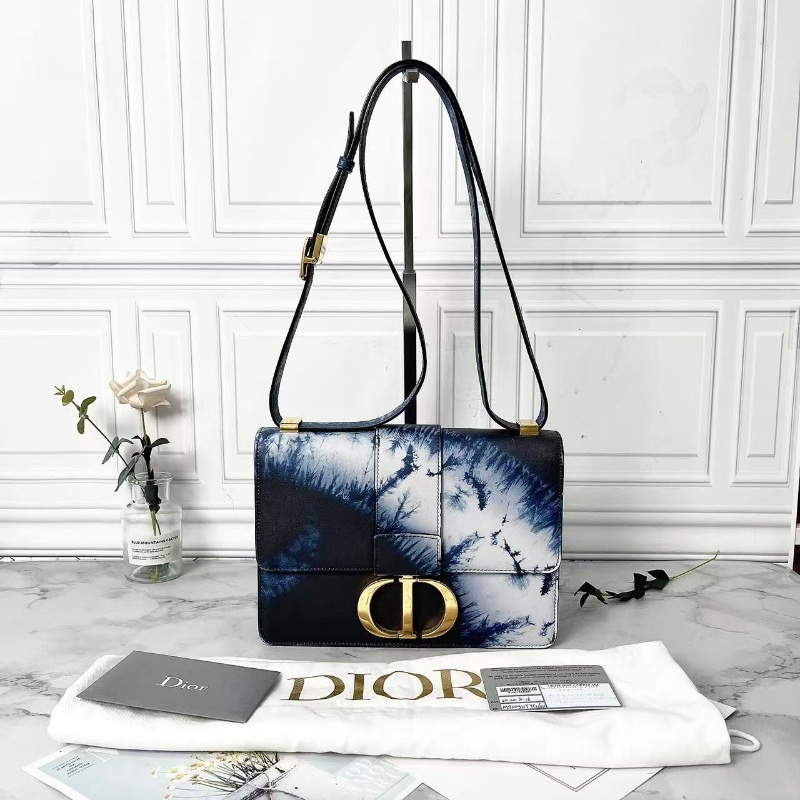Dior 限量款潑墨系列藏藍色暈染印花蒙田30肩背斜背包24×17×7cm 98新配件塵袋-0
