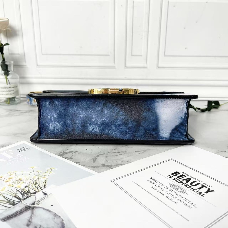 Dior 限量款潑墨系列藏藍色暈染印花蒙田30肩背斜背包24×17×7cm 98新配件塵袋-3