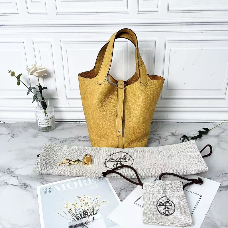 Hermes picotin 18 9D琥珀黃菜籃子手提包18×18×13 98新配件塵袋鑰匙鎖頭-1