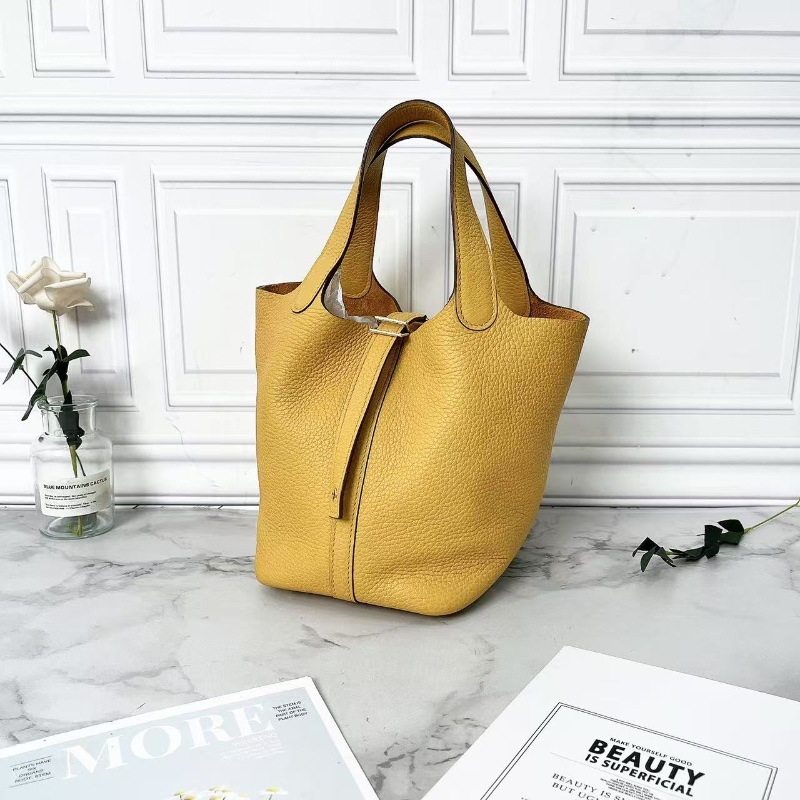 Hermes picotin 18 9D琥珀黃菜籃子手提包18×18×13 98新配件塵袋鑰匙鎖頭-3