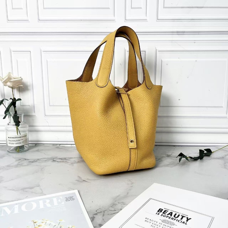 Hermes picotin 18 9D琥珀黃菜籃子手提包18×18×13 98新配件塵袋鑰匙鎖頭-4