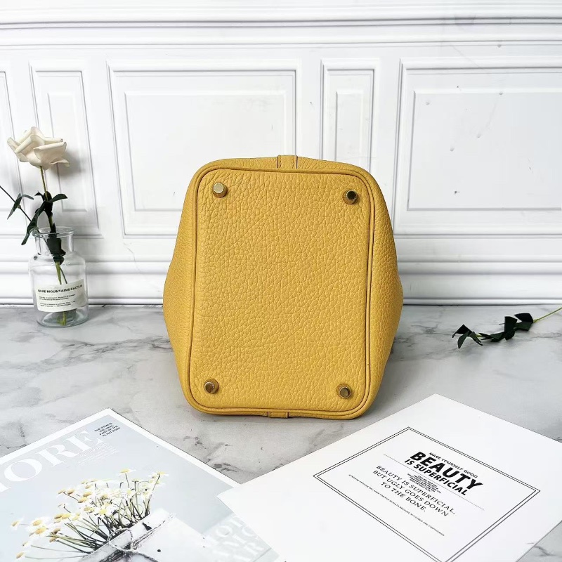 Hermes picotin 18 9D琥珀黃菜籃子手提包18×18×13 98新配件塵袋鑰匙鎖頭-5
