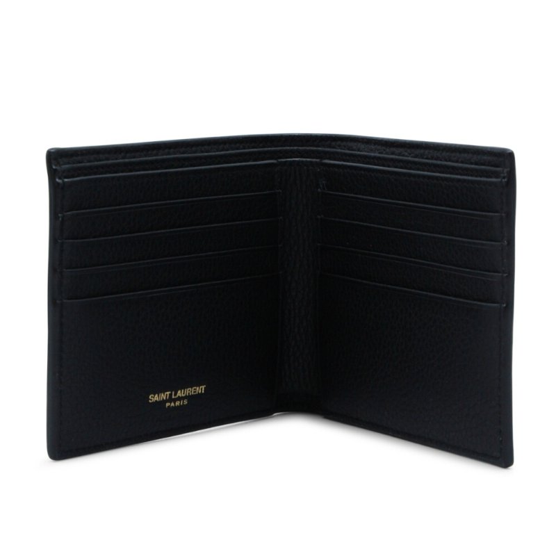 【YSL】SAINT LAURENT Tiny Cassandre East West Bifold 粒面皮革 卡夾 皮夾 短夾 黑色 金色 847954-1