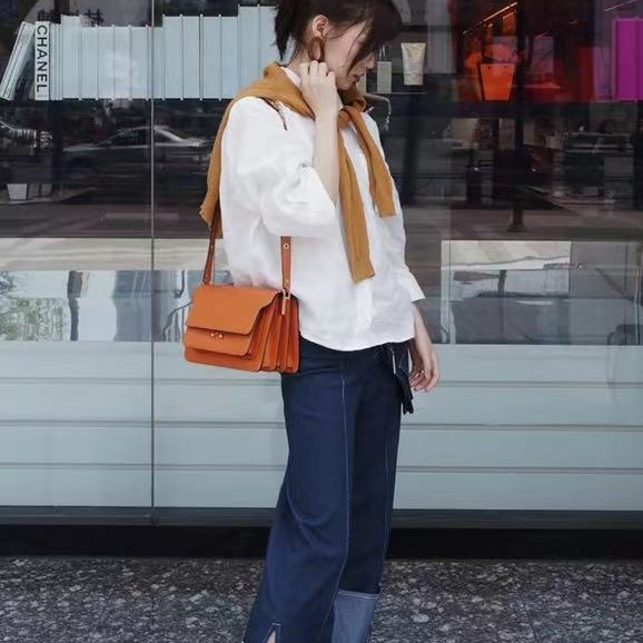 Marni 棕色風琴肩背斜背包寸23×16×16 98新配件塵袋-0