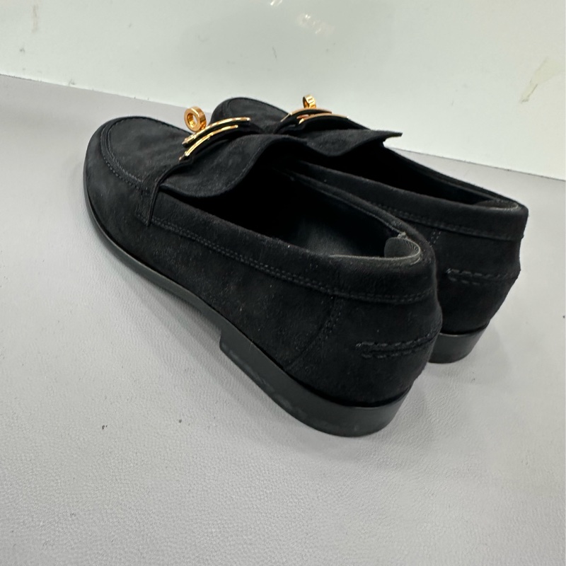 HERMES愛馬仕玫瑰金kelly扣樂福鞋 Destin 絨面皮革 時尚平底 休閒單鞋 35.5碼-2