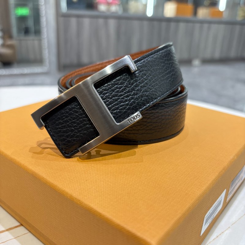 *SHIHNA名牌精品* TOD'S Timeless 仿舊T釦牛皮腰帶(棕色x黑色) 90CM-0