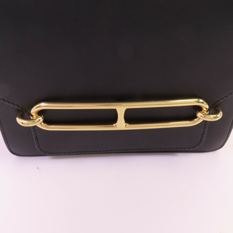 HERMES Allegro皮革Roulis Mini金扣肩背袋Noir-10