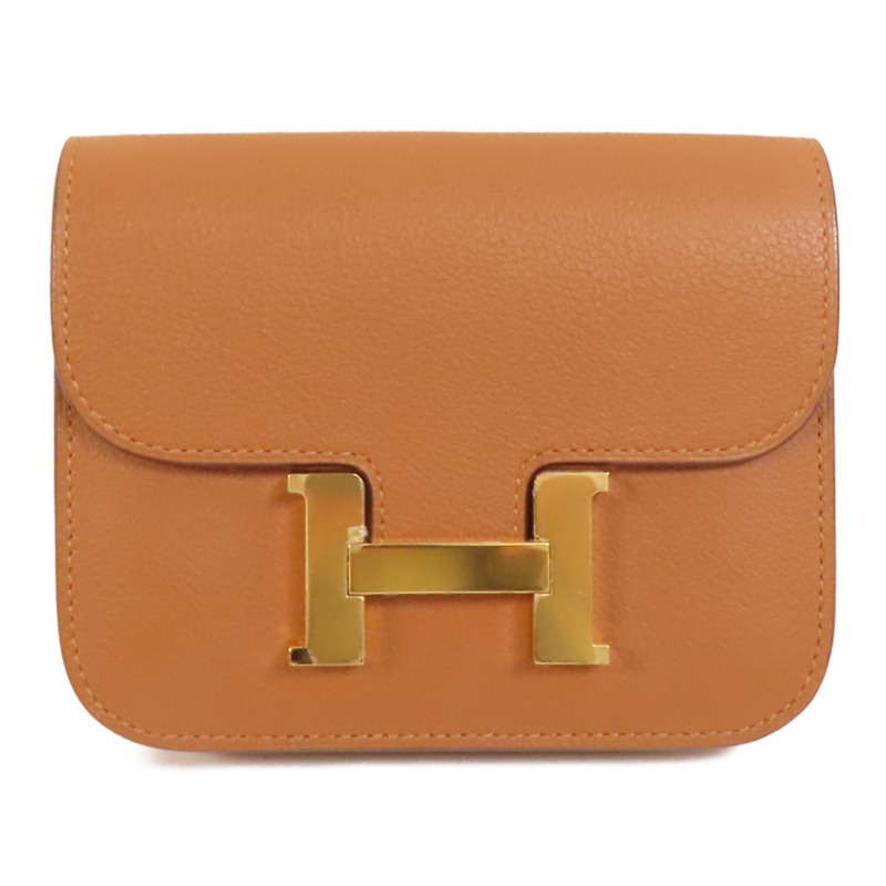 HERMES Evercolor皮革Constance Slim Bicolor金扣錢包Gold-0