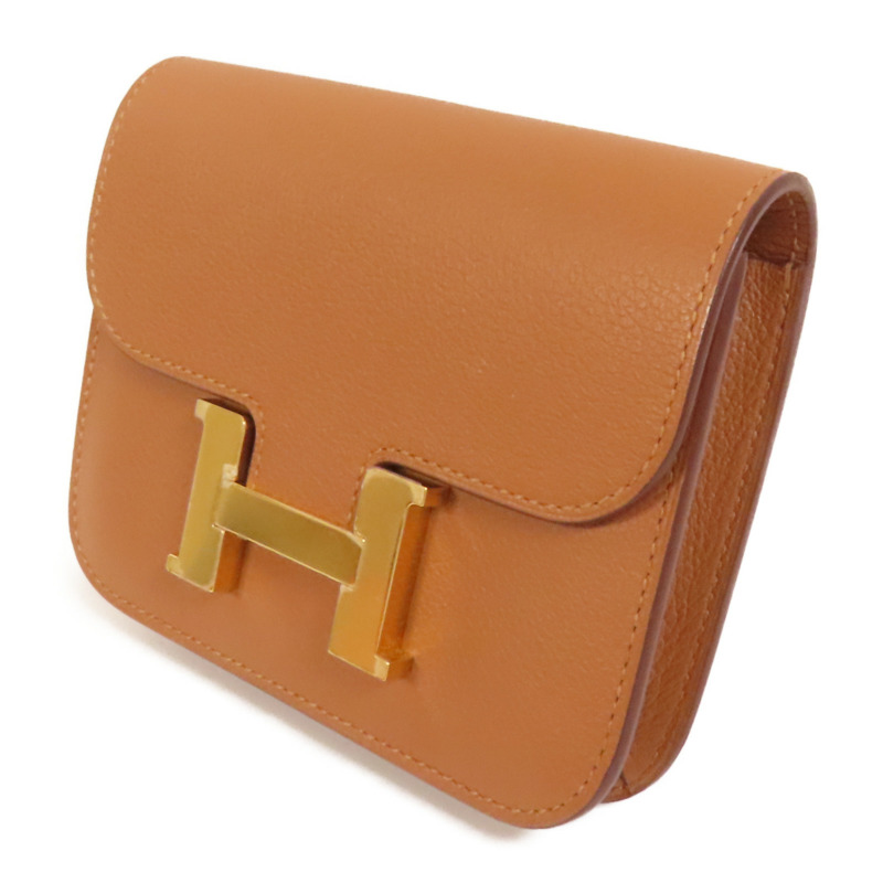 HERMES Evercolor皮革Constance Slim Bicolor金扣錢包Gold-2