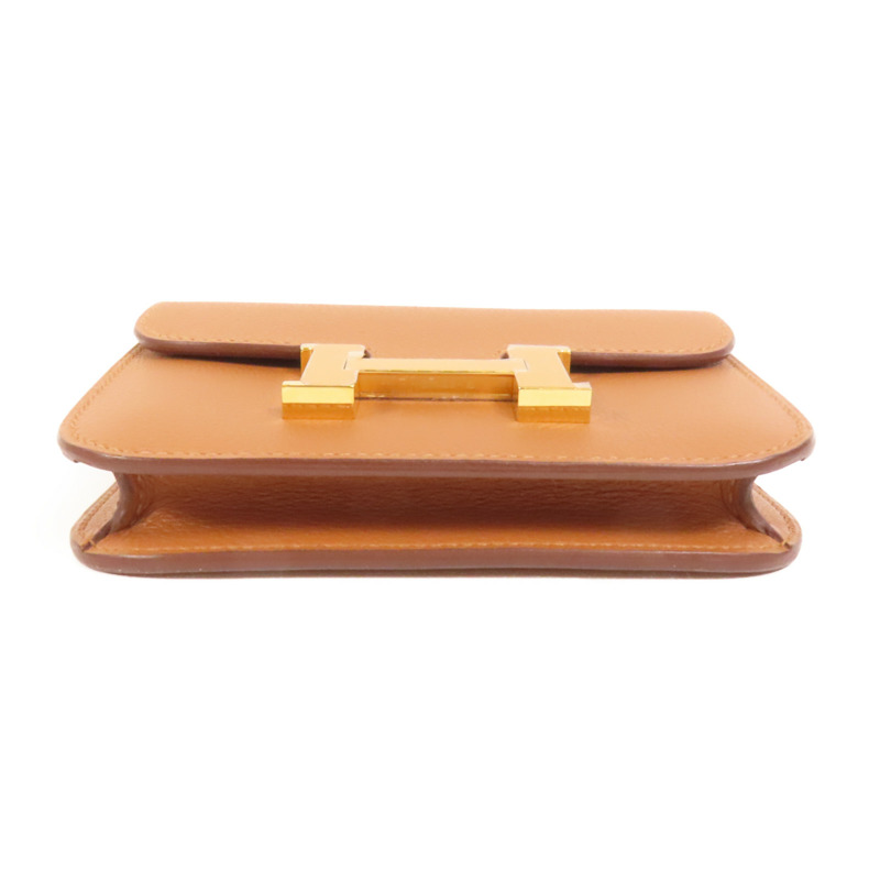 HERMES Evercolor皮革Constance Slim Bicolor金扣錢包Gold-3