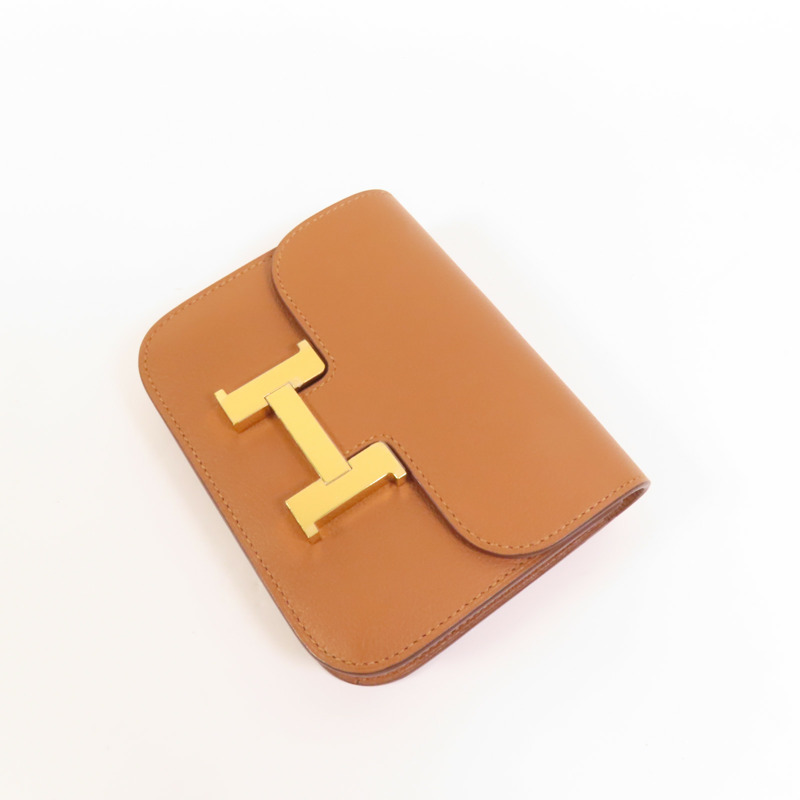 HERMES Evercolor皮革Constance Slim Bicolor金扣錢包Gold-5