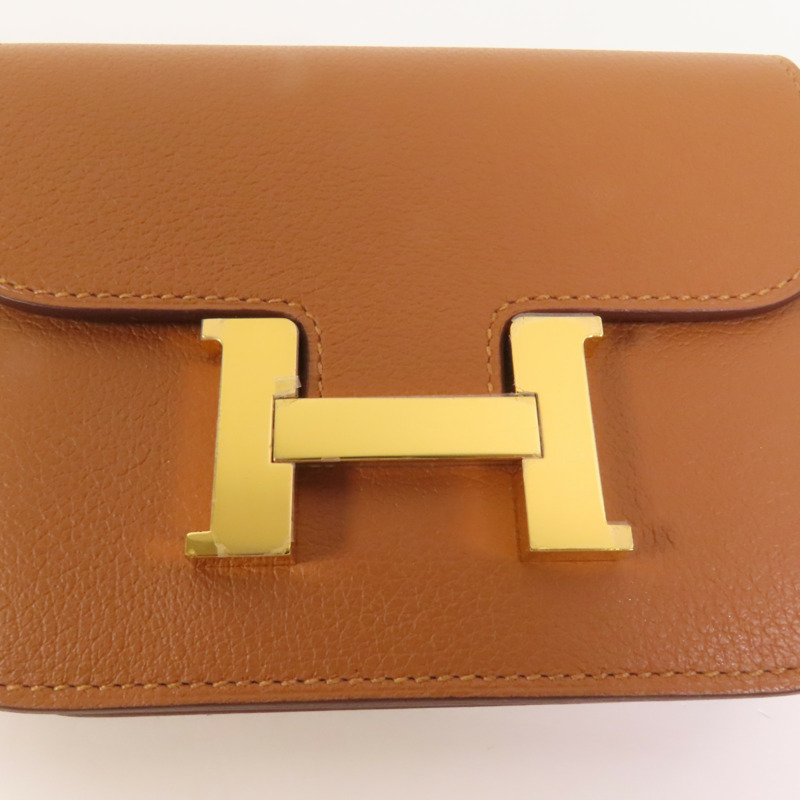 HERMES Evercolor皮革Constance Slim Bicolor金扣錢包Gold-7