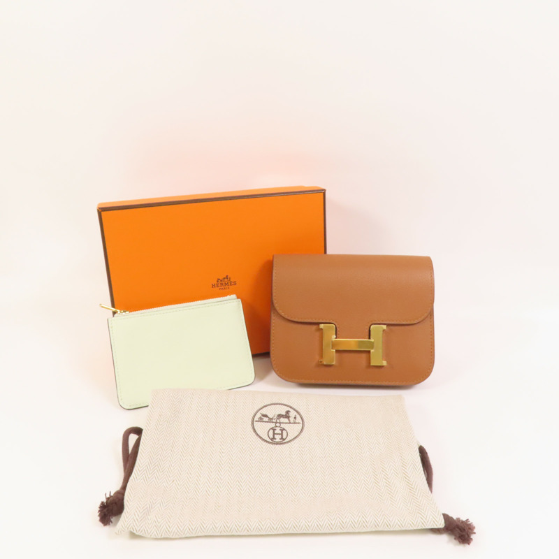 HERMES Evercolor皮革Constance Slim Bicolor金扣錢包Gold-11