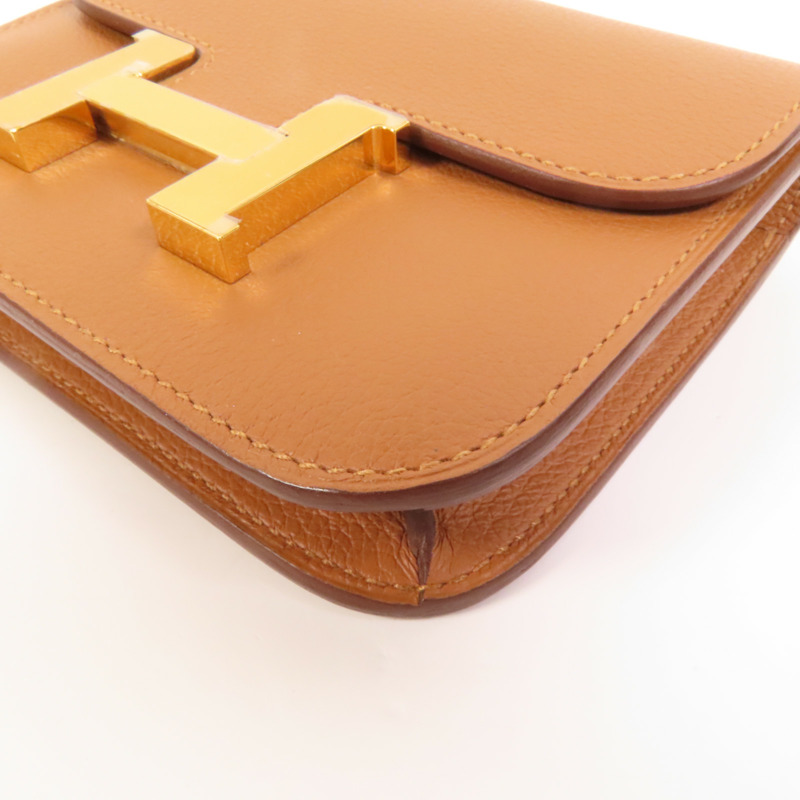 HERMES Evercolor皮革Constance Slim Bicolor金扣錢包Gold-12