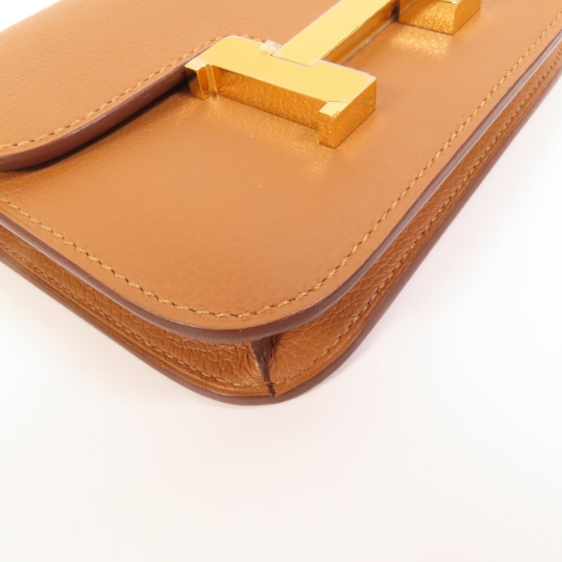 HERMES Evercolor皮革Constance Slim Bicolor金扣錢包Gold-13
