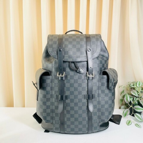 LV路易威登 石墨棋盤格Christopher後背包
