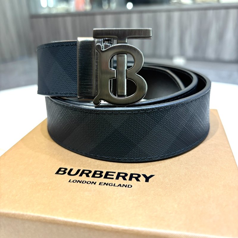 *SHIHNA名牌精品* BURBERRY 金屬霧面 LOGO 斜紋皮革男皮帶(黑) 90cm-0