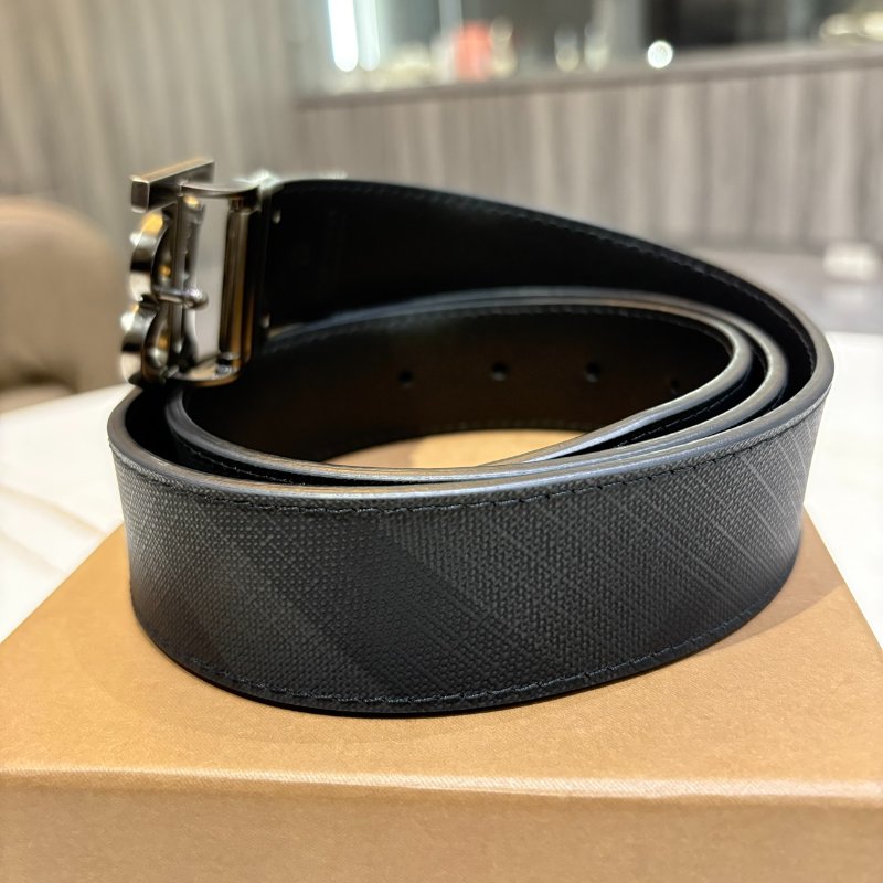 *SHIHNA名牌精品* BURBERRY 金屬霧面 LOGO 斜紋皮革男皮帶(黑) 90cm-3