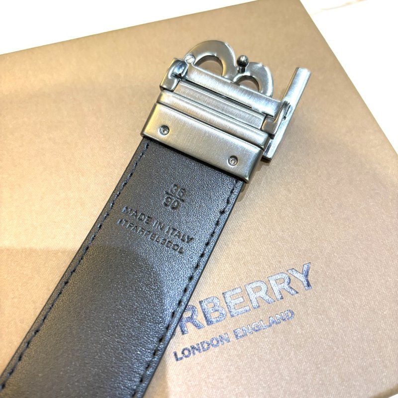*SHIHNA名牌精品* BURBERRY 金屬霧面 LOGO 斜紋皮革男皮帶(黑) 90cm-4
