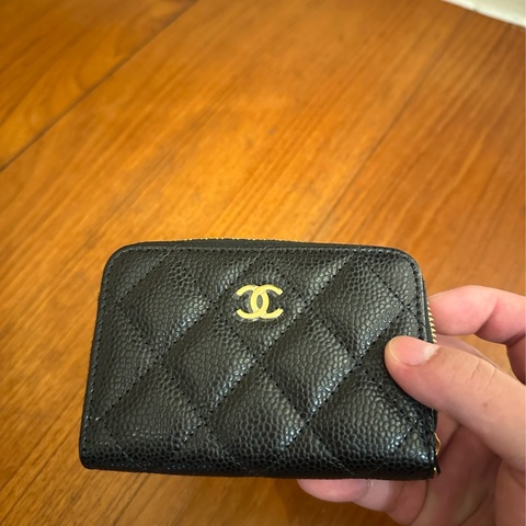 CHANEL 黑荔枝金雙Cㄇ拉零錢包
