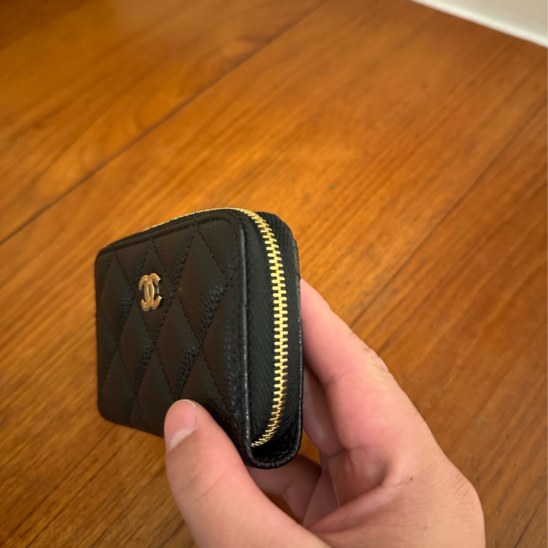 CHANEL 黑荔枝金雙Cㄇ拉零錢包-2