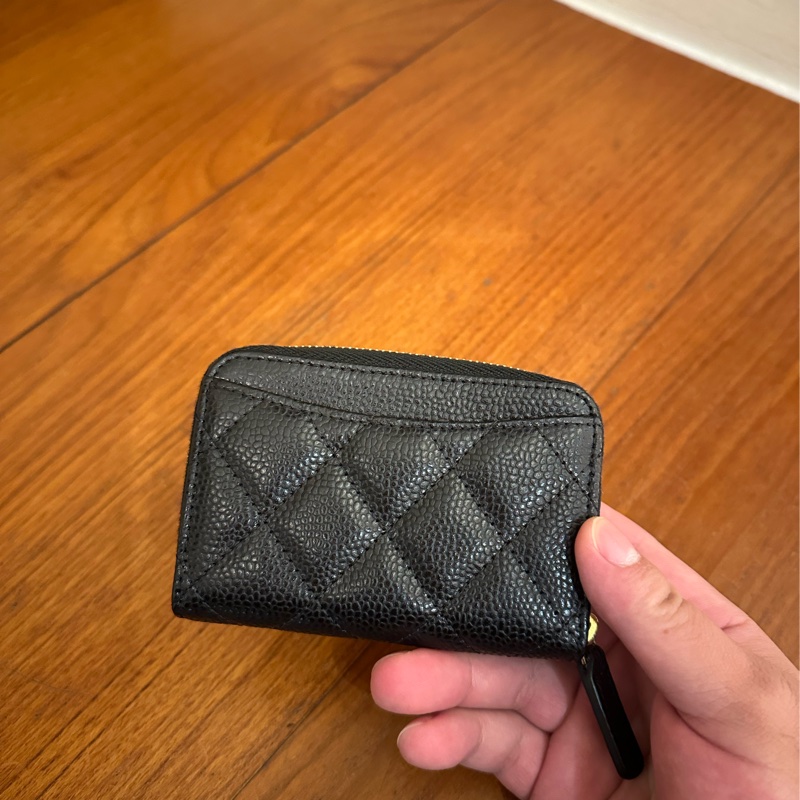 CHANEL 黑荔枝金雙Cㄇ拉零錢包-5