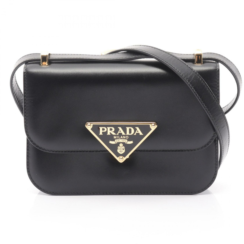 PRADA Emblem BOX CALF 斜背單肩包 1BD339MTO 黑色皮革二手女款-0