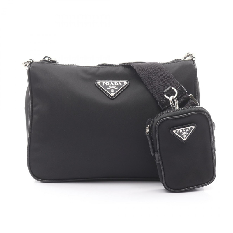 PRADA TESSUTO+SAFFIANO Re-nylon 肩包 2VH113 尼龍皮革 黑色 二手-0