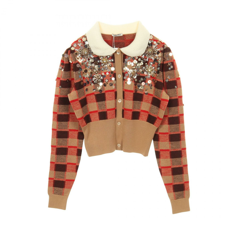 Miu Miu 針織開襟衫 #42 羊毛棕色多色二手女款-0