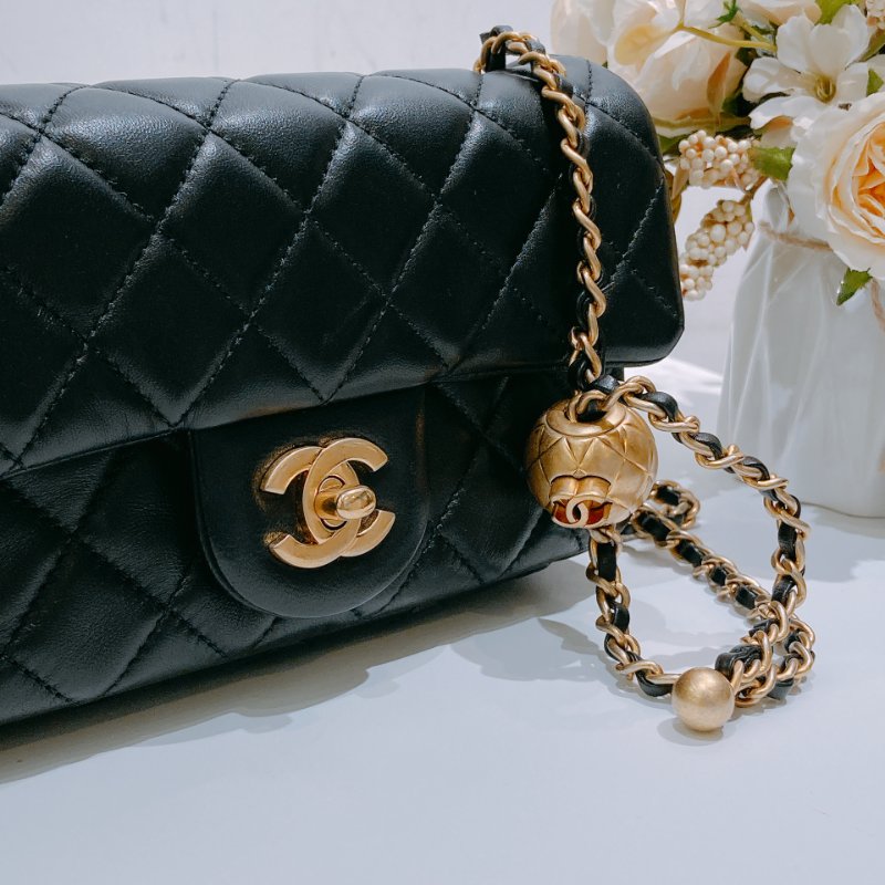 TW4631 Chanel 香奈兒 經典翻蓋包 金球cf20 羊皮 黑金 Classic Flap 20cm With Gold Ball Lambskin Black x GHW-9