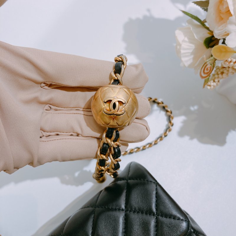 TW4631 Chanel 香奈兒 經典翻蓋包 金球cf20 羊皮 黑金 Classic Flap 20cm With Gold Ball Lambskin Black x GHW-12