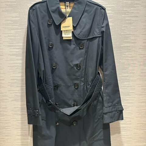 💎Han's house精品服飾💎Burberry 格紋 中長版 風衣 外套 英國製 現貨 44 深藍