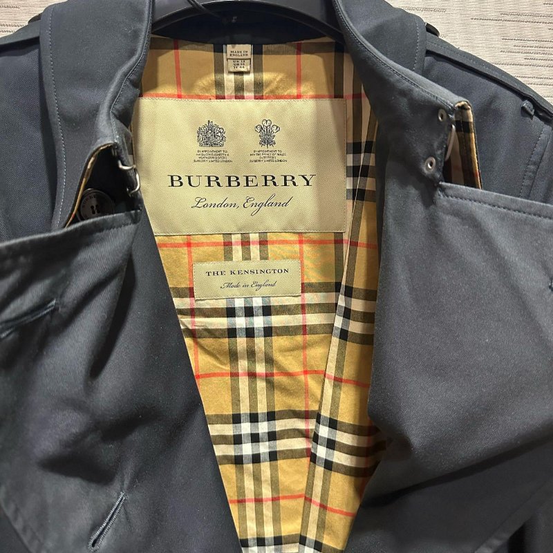 💎Han's house精品服飾💎Burberry 格紋 中長版 風衣 外套 英國製 現貨 44 深藍-2