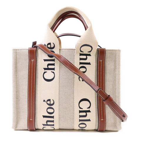 Chloe 帆布Woody Small金扣手挽肩背兩用袋