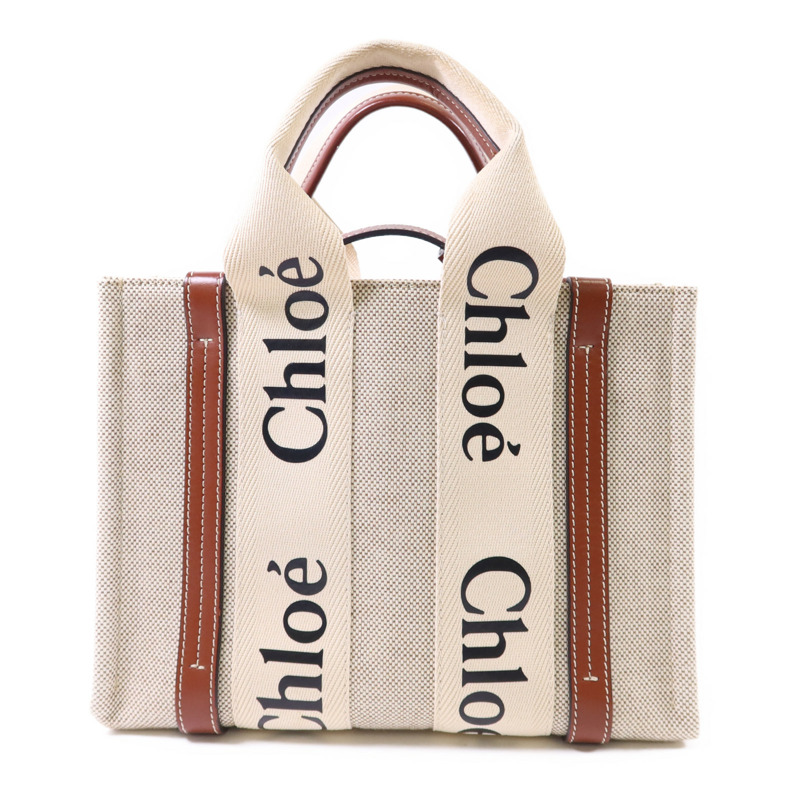 Chloe 帆布Woody Small金扣手挽肩背兩用袋-1