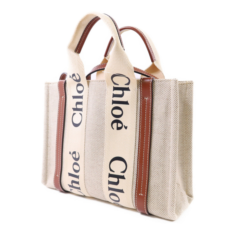 Chloe 帆布Woody Small金扣手挽肩背兩用袋-2