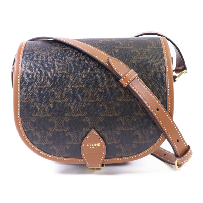 CELINE 塗層帆布Medium Folco in Triomphe金扣肩背袋-0