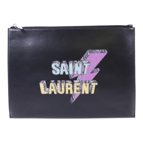 SAINT LAURENT 牛皮皮革Pouch銀扣手拿包