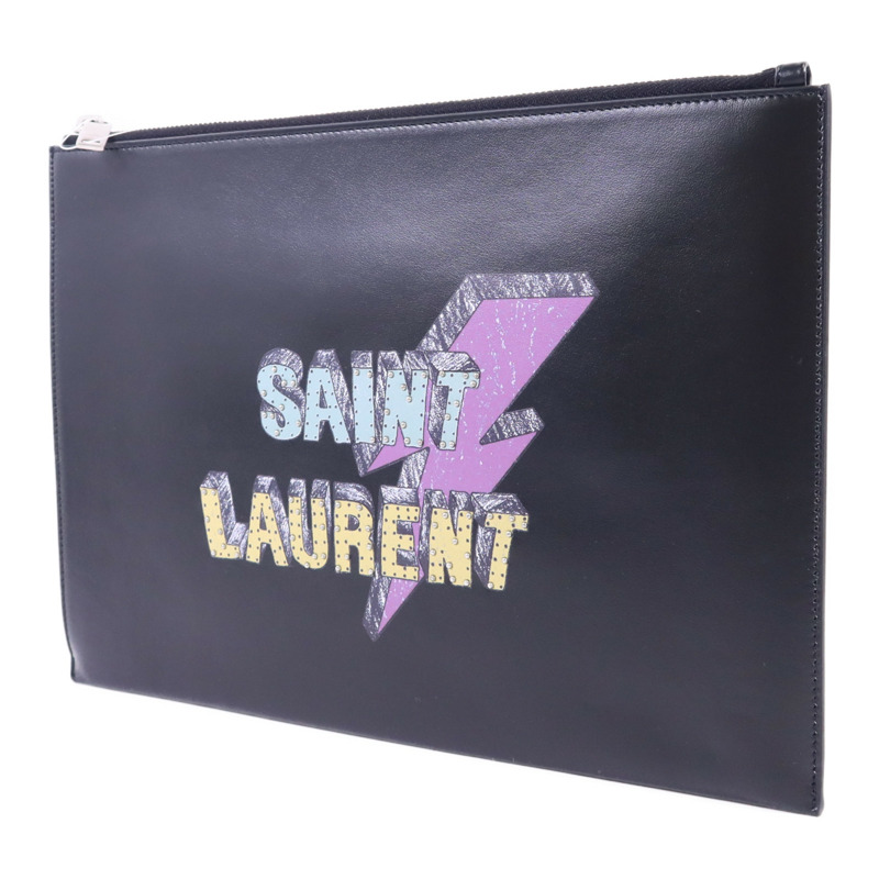 SAINT LAURENT 牛皮皮革Pouch銀扣手拿包-2