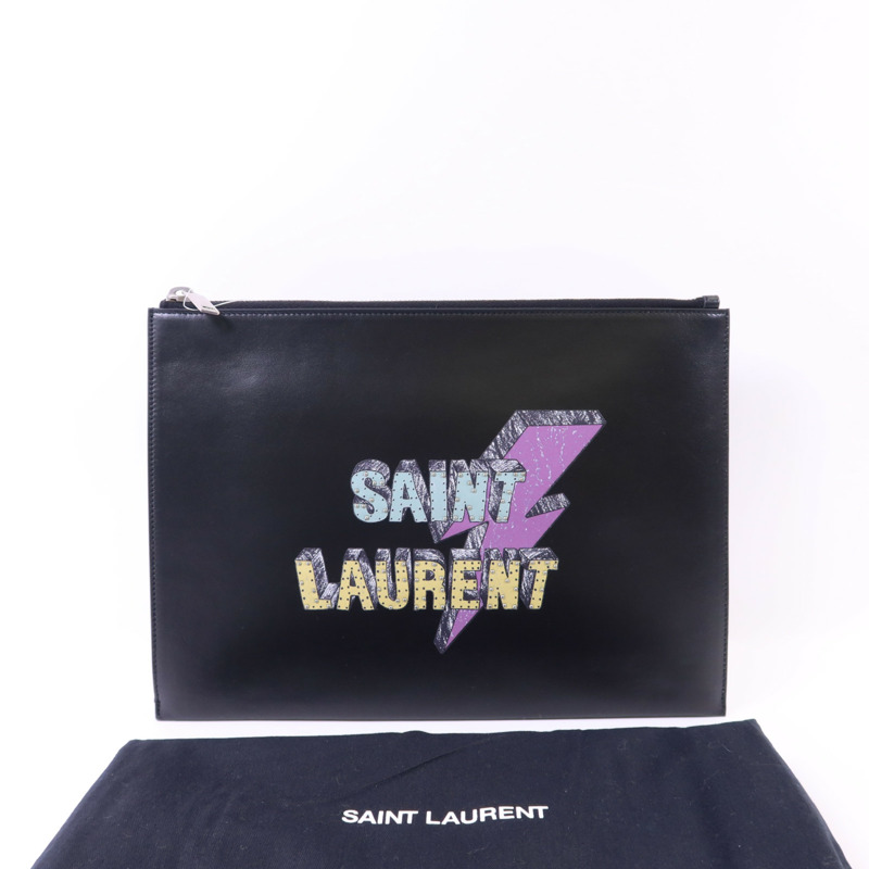 SAINT LAURENT 牛皮皮革Pouch銀扣手拿包-13