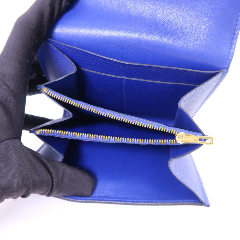 HERMES Epsom皮革Constance金扣錢包Bleu Electrique-4