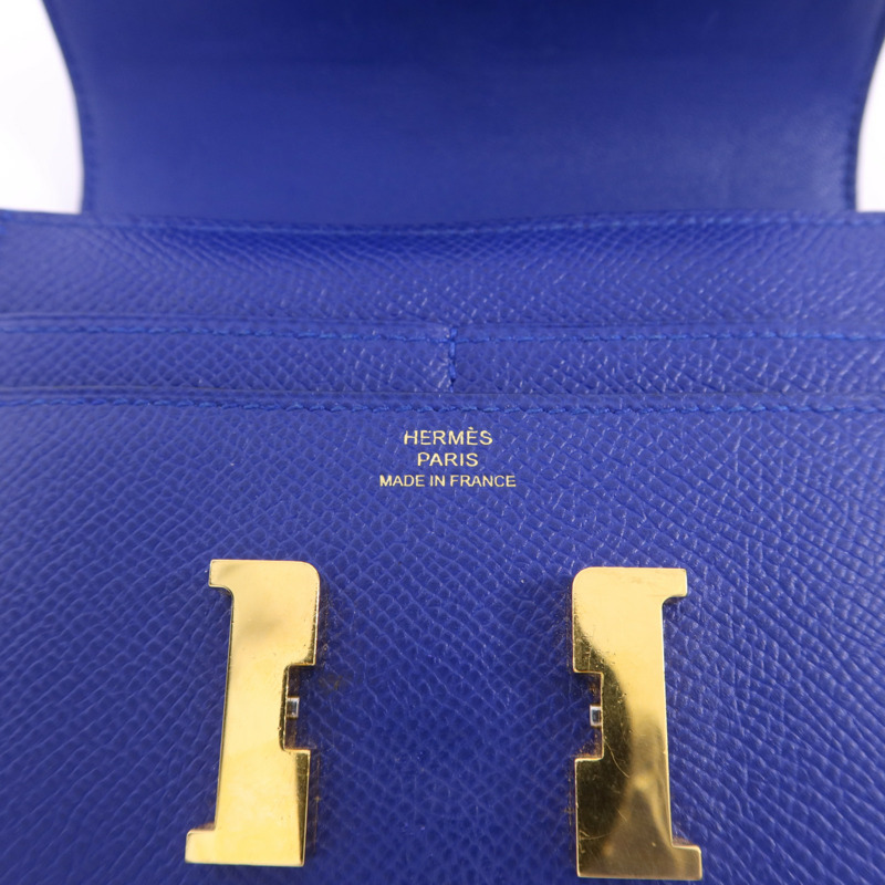 HERMES Epsom皮革Constance金扣錢包Bleu Electrique-5