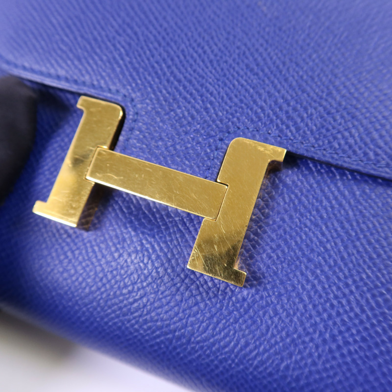 HERMES Epsom皮革Constance金扣錢包Bleu Electrique-7