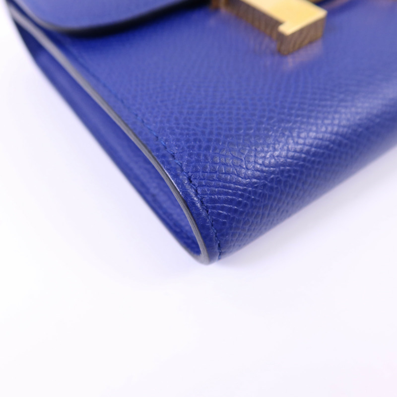 HERMES Epsom皮革Constance金扣錢包Bleu Electrique-9
