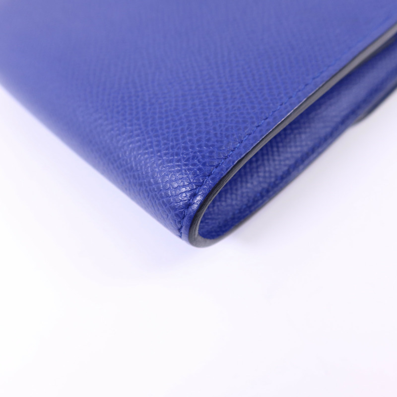 HERMES Epsom皮革Constance金扣錢包Bleu Electrique-10